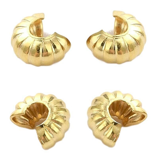 Grooved crimp bead covers golden brass crimp 4x3mm (10)