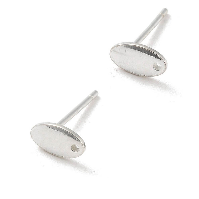 Oval stud earrings Sterling silver 7x4mm hole :0.9mm (2)