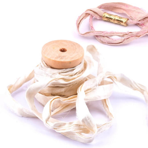 Silk Ribbon Cream White Crumpled Frayed Recycled Sari 3cm (1m)