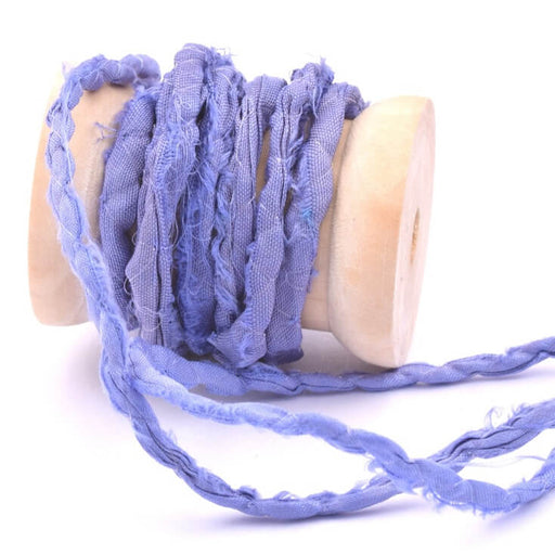 Recycled sari silk ribbon sewn crinkle blue purple 3mm (1m)
