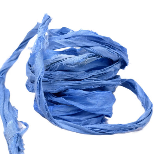 Buy Recycled Sari Silk Ribbon - Frayed Crinkled -Blue - 30mm (1m)