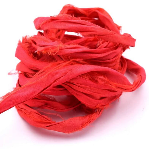 Buy Recycled Sari Silk Ribbon - Frayed Crinkled - Red - (1m)