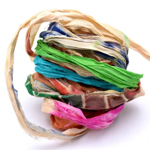 Buy Recycled Sari Silk Ribbon Multicolored - Frayed and Crumpled - 30mm (1m)