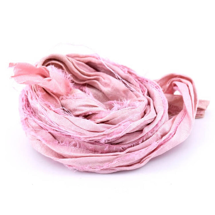 Sari silk ribbon recycled frayed crinkled - old pink 30mm (1m)