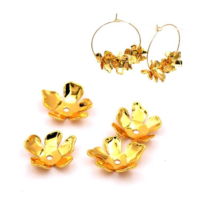 Flower Bead Caps - 14mm Golden Brass - Hole: 1mm (4)