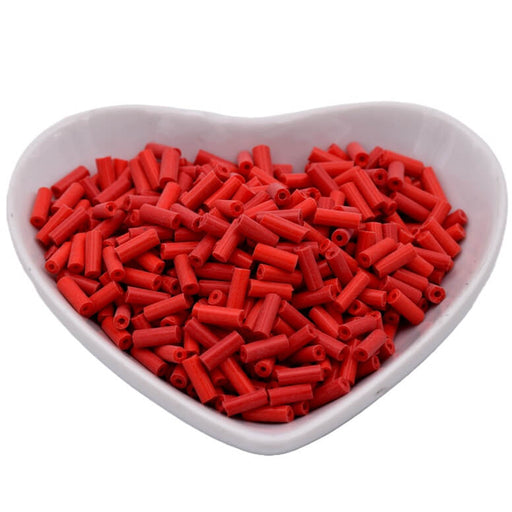 Opaque red glass bugle tube beads - 6-7x3mm - Hole: 0.6mm (10g)