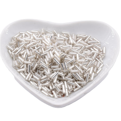 Glass tube bugle beads Silver lined frosted - 4-5x2mm - Hole: 0.8mm (10g)