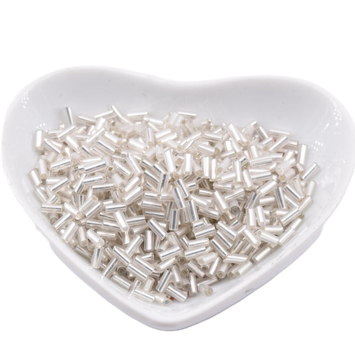 Silver lined glass tube beads 4-5x2mm - Hole: 0.8mm (10g)