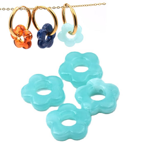 Buy Milky turquoise resin bead flower 14.5mm - Hole: 5mm (4)