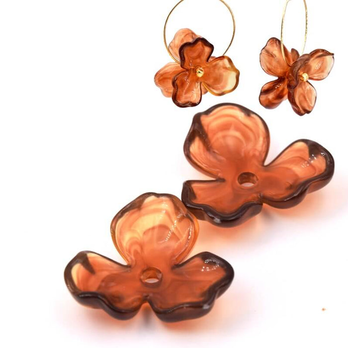 Amber Resin Flower Bead 25mm - Hole: 2mm (2)
