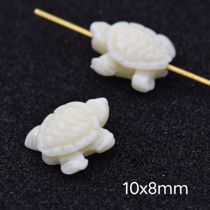 Ivory resin turtle bead 10x8mm - Hole: 1mm (2)