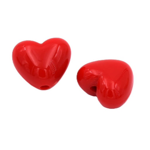 Heart bead Red acrylic - 17x20mm - Hole: 2mm (2)