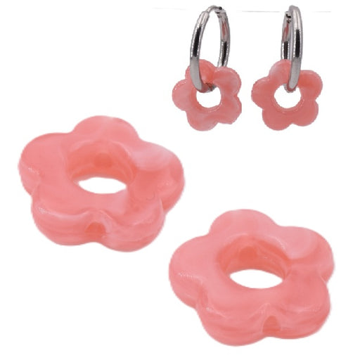 Pink resin flower-shaped bead 14.5mm - Hole: 5mm (4)