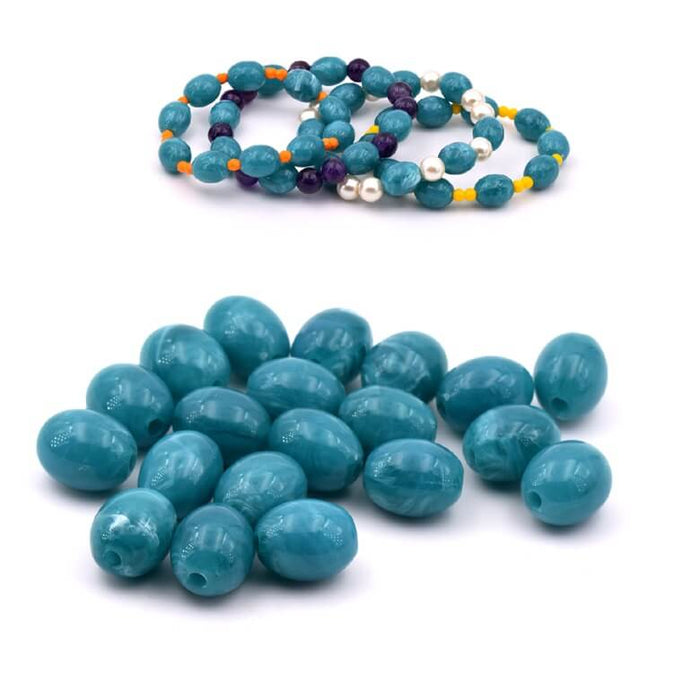 Oval resin bead teal green 13x10mm - Hole: 1.8mm (20)