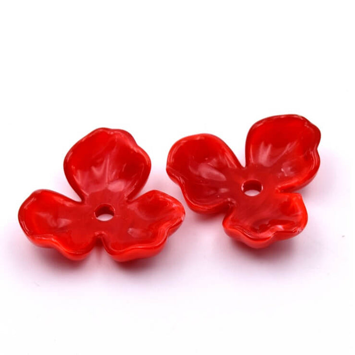 Red resin flower bead - 24mm - Hole: 2mm (2)