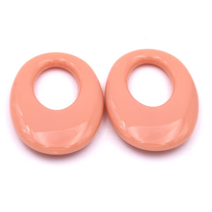 Oval pendant connector Salmon pink resin - 32x23mm (2)