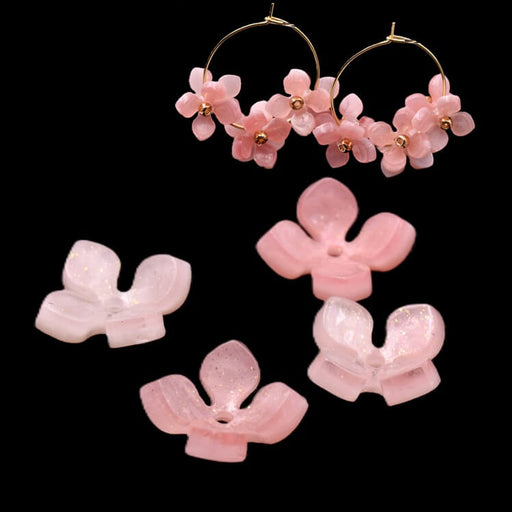 Resin flower bead - Light pink glitter - 11.5mm - Hole: 1mm (4)