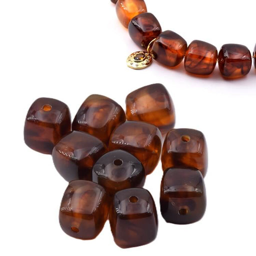Buy Round cube resin bead - brown tortoiseshell - 17x16mm - Hole: 2mm (12)