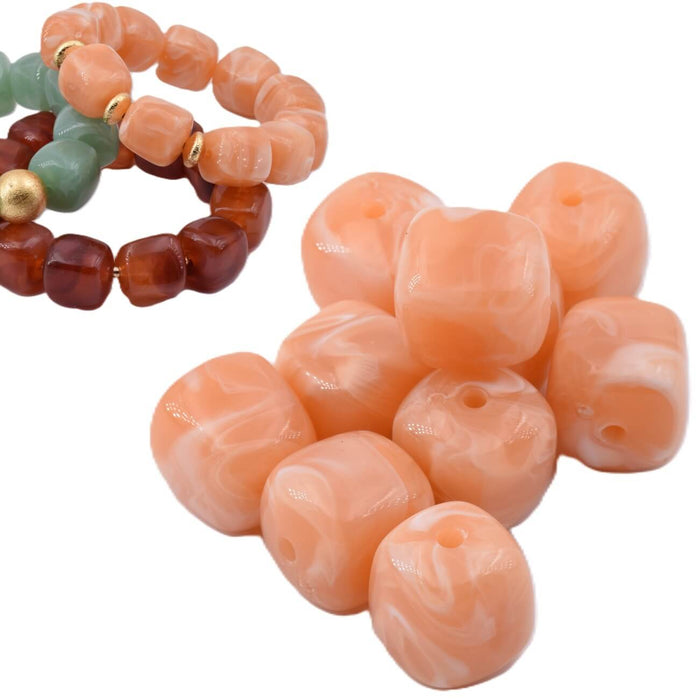 Round cube resin bead salmon pink - 17x16mm - Hole: 2mm (12)