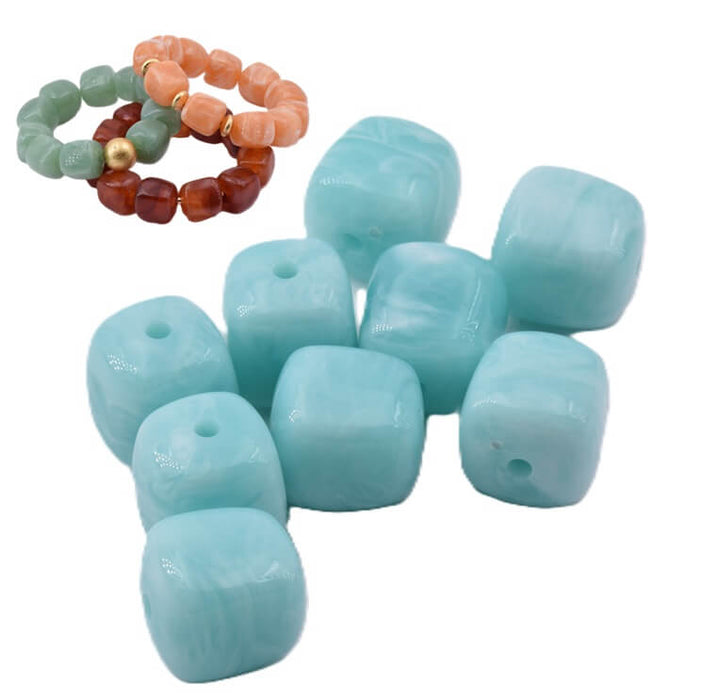 Round cube resin bead Caribbean blue - 17x16mm - Hole: 2mm (12)