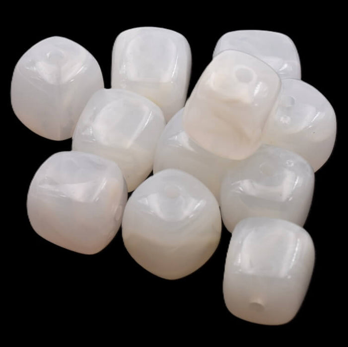 Round cube resin bead white beige - 17x16mm - Hole: 2mm (12)