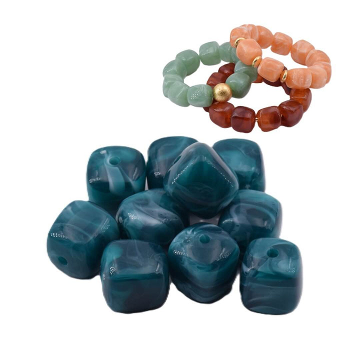 Rounded cube bead in marbled teal resin - 17x16mm - Hole: 2mm (12)