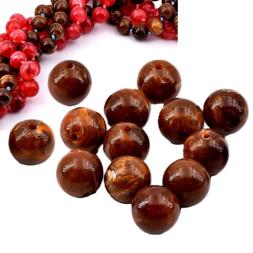 Round Resin Bead Brown Wood - 12mm - Hole: 2mm (30)