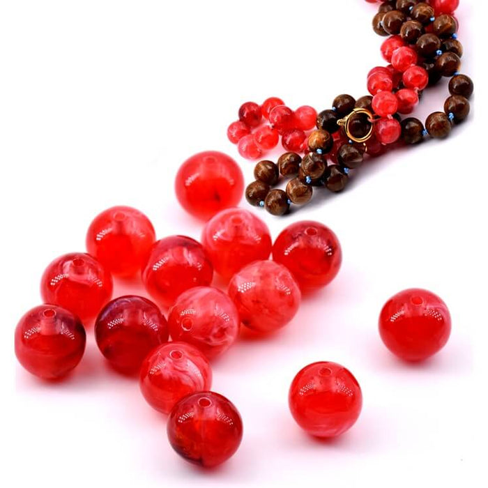 Round peony pink resin bead -12mm - Hole: 2mm (30)