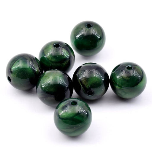 Round light dark green resin bead -15mm - Hole: 2mm (20)