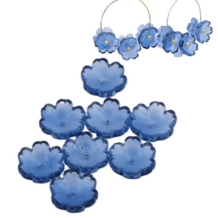 Blue glass flower bead 14mm - Hole: 1.2mm (12)
