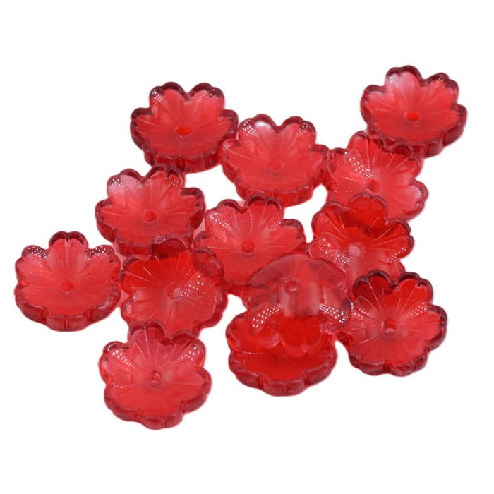 Red glass flower bead 14mm - Hole: 1.2mm (12)