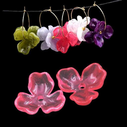 Neon pink resin flower bead 25mm - Hole: 2mm (2)