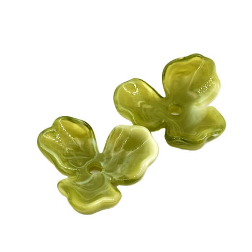 Opaque olive green resin flower bead 25mm - Hole: 2mm (2)