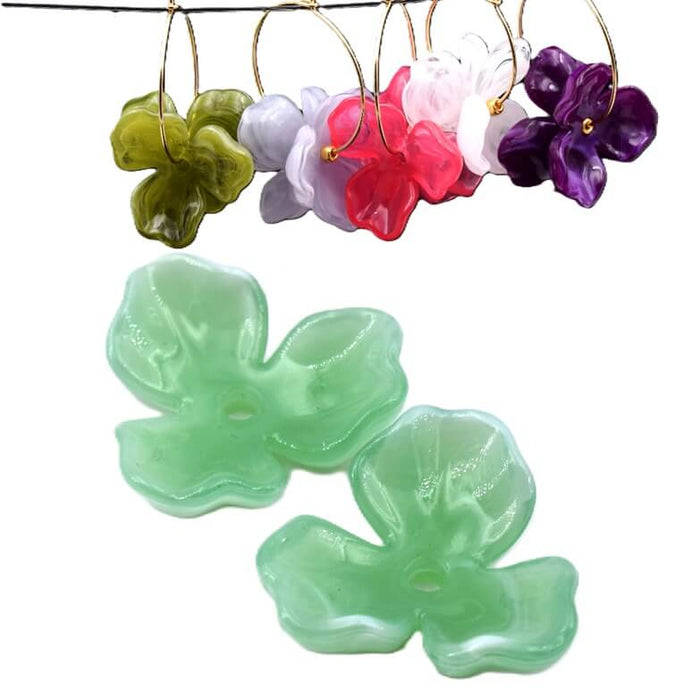 Pastel green resin flower bead 25mm - Hole: 2mm (2)