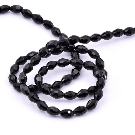 Oval Bead Glass Faceted Black - 6x4mm - Hole: 0.8mm (1 Strand-40cm)