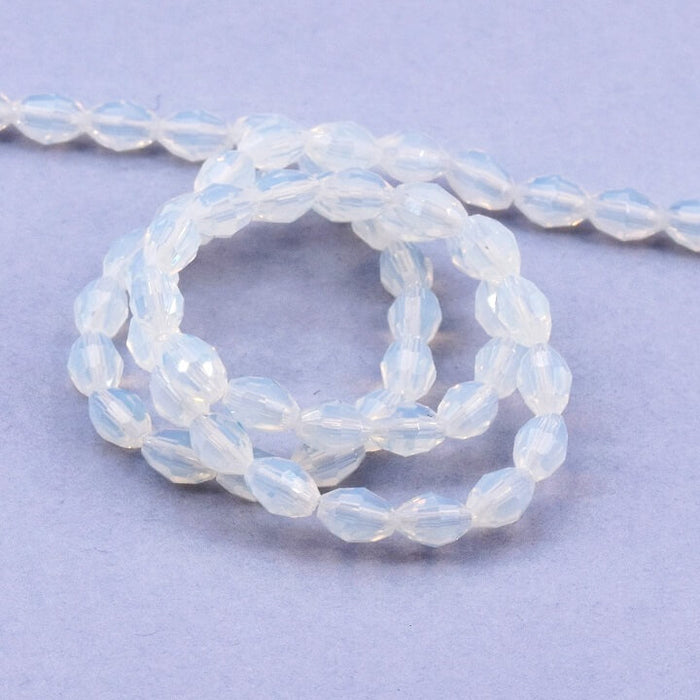 Oval Bead Glass Faceted Opalite - 6x4mm - Hole: 0.8mm (1 Strand-40cm)
