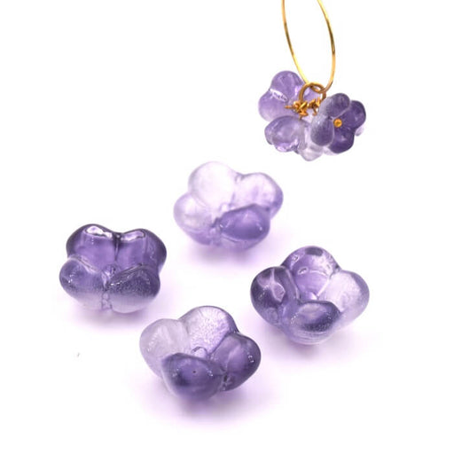 Buy Violet flower glass bead purple 10x6mm - Hole: 1mm (4)