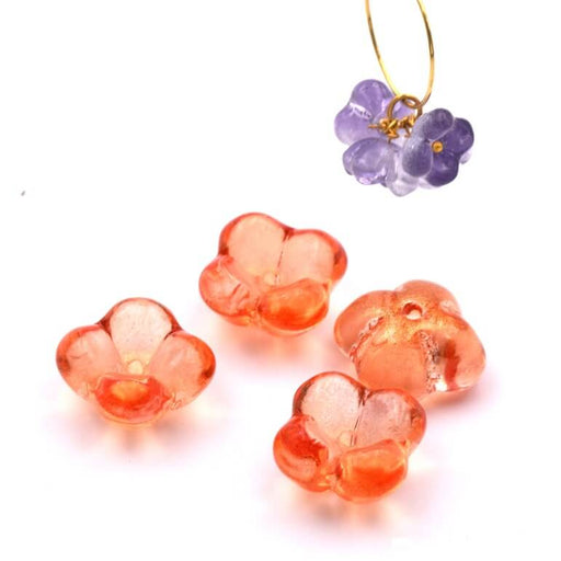 Buy Orange and gold-plated glass flower bead, 10x6mm - Hole: 1mm (4)