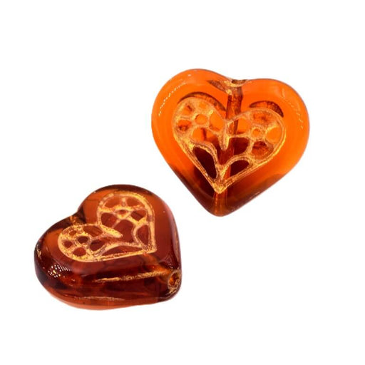 Buy Heart beads Golden amber glass - 16x18mm - Hole: 1mm (2)
