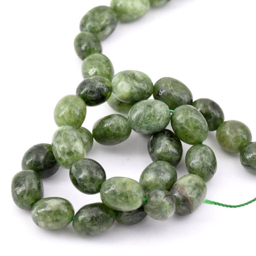 Oval Tumbled Beads Dark Green Jade - 10x11-14mm - Hole: 0.8mm (1 strand - 37cm)