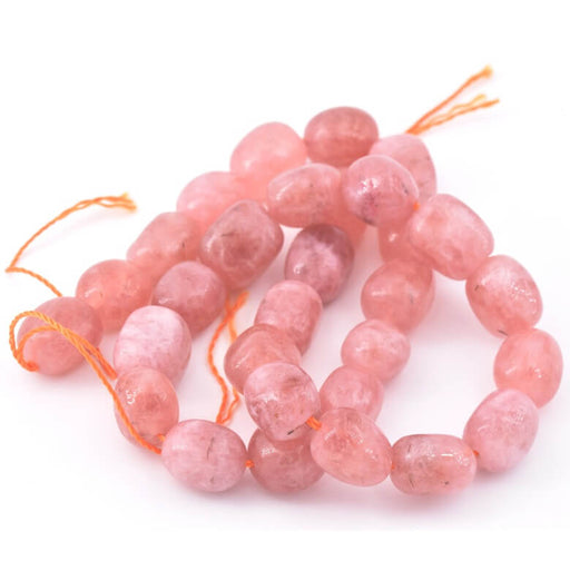 Oval Tumbled Beads Pink Jade - 10x12-14mm - Hole: 0.8mm (1 strand - 37cm)