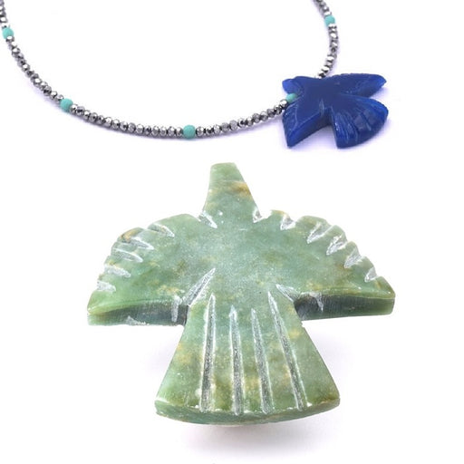 Green jade pendant bead bird eagle condor 35x25mm (1)