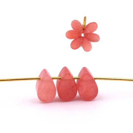 Drop bead flat pendant 10x6mm jade tinted Pink Peach - Hole: 0.8mm (3)