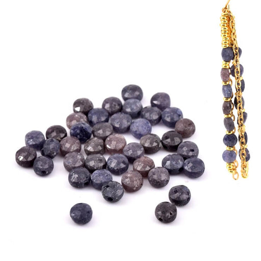 Natural Sapphire Beads Faceted Flat Round - 4x2.5mm - Hole: 0.5mm (40)