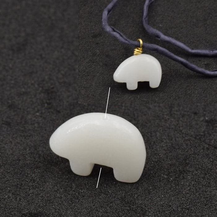 White Jade Bear Bead - 13x20mm - Hole: 1mm (1)