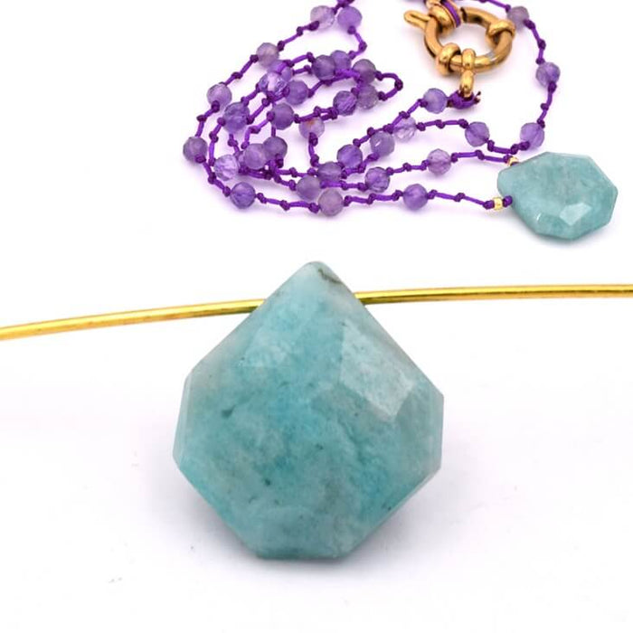 Faceted polygon drop pendant in amazonite - 15x14mm - Hole: 0.8mm (1)