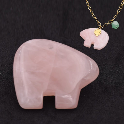 Rose quartz bear pendant 40x51mm - Hole: 2mm (1)