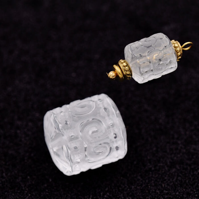 Engraved quartz crystal barrel tube bead 15x14mm - Hole: 1mm (1)