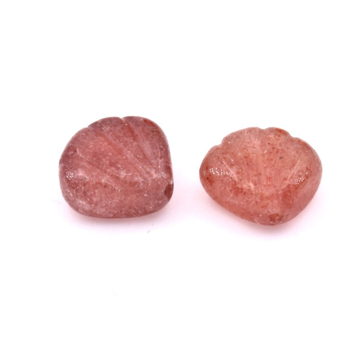 Strawberry quartz engraved shell-shaped teardrop pendant - 13mm - hole: 1mm (2)