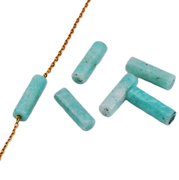 Natural amazonite cylinder tube beads 13x4mm - Hole: 0.8mm (4)
